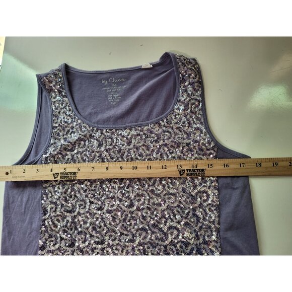 Chicos Purple Sequin Tank Top S Jersey Cotton Blend Sleeveless Scoop Neck Sparkl - Picture 6 of 9